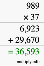 How to calculate 989 times 37 using long multiplication