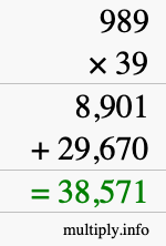 How to calculate 989 times 39 using long multiplication
