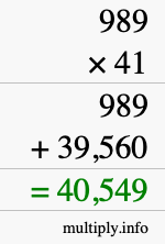 How to calculate 989 times 41 using long multiplication