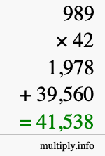 How to calculate 989 times 42 using long multiplication