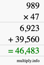 How to calculate 989 times 47 using long multiplication