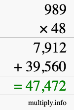 How to calculate 989 times 48 using long multiplication