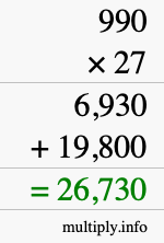 How to calculate 990 times 27 using long multiplication