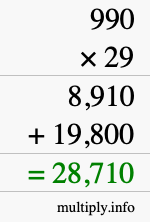 How to calculate 990 times 29 using long multiplication