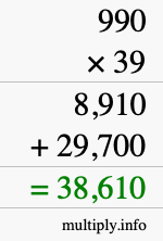 How to calculate 990 times 39 using long multiplication