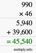 How to calculate 990 times 46 using long multiplication How to calculate 990 times 46 using long multiplication