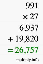 How to calculate 991 times 27 using long multiplication