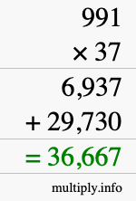 How to calculate 991 times 37 using long multiplication
