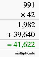 How to calculate 991 times 42 using long multiplication