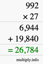 How to calculate 992 times 27 using long multiplication