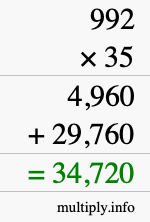 How to calculate 992 times 35 using long multiplication