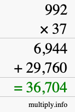 How to calculate 992 times 37 using long multiplication