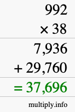 How to calculate 992 times 38 using long multiplication