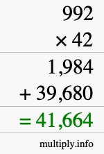 How to calculate 992 times 42 using long multiplication