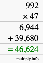 How to calculate 992 times 47 using long multiplication