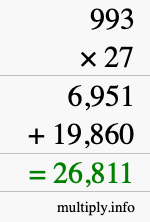 How to calculate 993 times 27 using long multiplication