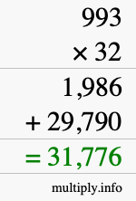 How to calculate 993 times 32 using long multiplication