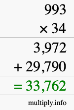 How to calculate 993 times 34 using long multiplication