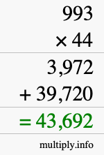 How to calculate 993 times 44 using long multiplication
