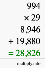 How to calculate 994 times 29 using long multiplication