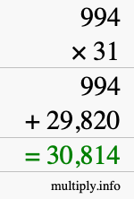 How to calculate 994 times 31 using long multiplication