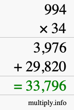 How to calculate 994 times 34 using long multiplication