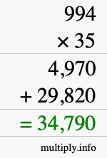 How to calculate 994 times 35 using long multiplication