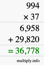 How to calculate 994 times 37 using long multiplication