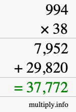 How to calculate 994 times 38 using long multiplication