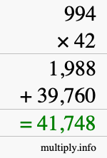 How to calculate 994 times 42 using long multiplication