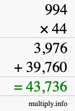 How to calculate 994 times 44 using long multiplication
