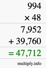 How to calculate 994 times 48 using long multiplication