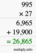 How to calculate 995 times 27 using long multiplication