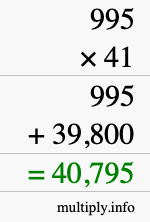 How to calculate 995 times 41 using long multiplication