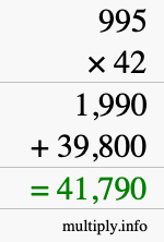 How to calculate 995 times 42 using long multiplication