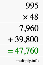 How to calculate 995 times 48 using long multiplication
