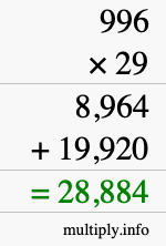How to calculate 996 times 29 using long multiplication