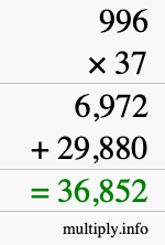 How to calculate 996 times 37 using long multiplication