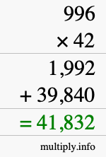 How to calculate 996 times 42 using long multiplication