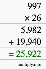 How to calculate 997 times 26 using long multiplication