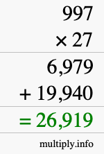 How to calculate 997 times 27 using long multiplication