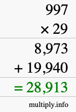 How to calculate 997 times 29 using long multiplication