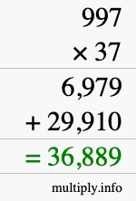 How to calculate 997 times 37 using long multiplication