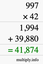 How to calculate 997 times 42 using long multiplication