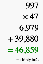 How to calculate 997 times 47 using long multiplication