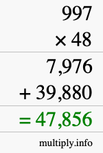 How to calculate 997 times 48 using long multiplication