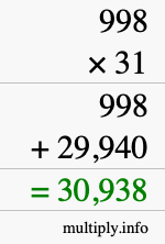 How to calculate 998 times 31 using long multiplication