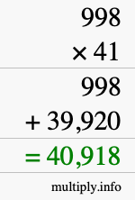 How to calculate 998 times 41 using long multiplication