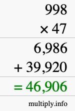 How to calculate 998 times 47 using long multiplication