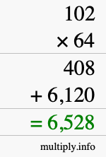 How to calculate 102 times 64 using long multiplication